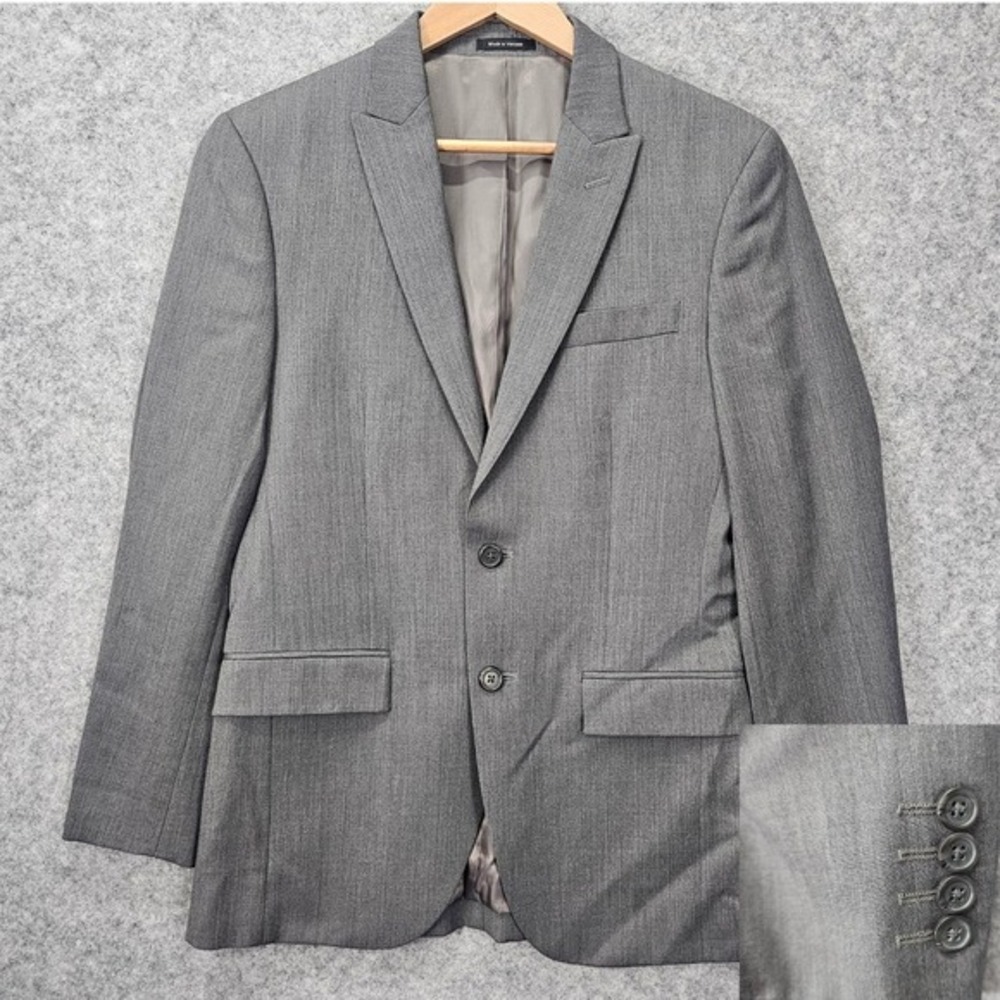 Gray Peak Lapel Suit Jacket Mens 36S Short Wool Business Casual Blazer EGARA
